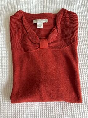 Christopher & Banks Women's Burnt Orange Knit Sweater with Gathered Neck